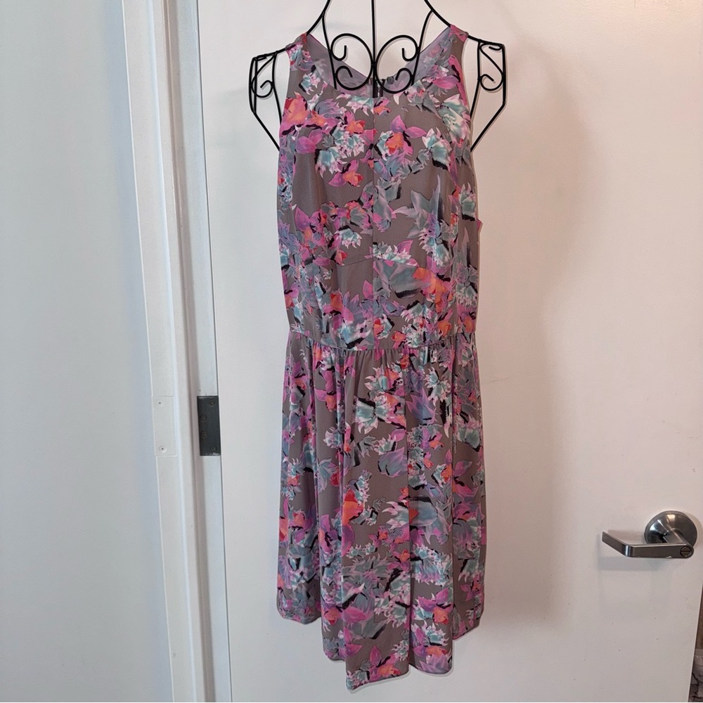 Rebecca Taylor Gray Floral Silk Racerback Dress